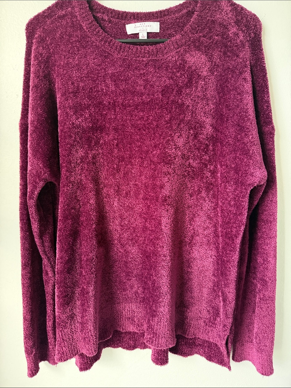 new directions Plush Chenille Crewneck Sweater - Berry Pink